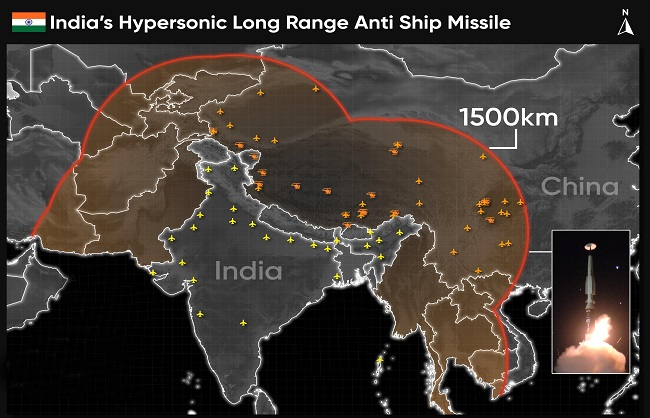 "भारत की 1500 किमी रेंज वाली हाइपरसोनिक मिसाइल, चीन के एयरबेस को निशाना बनाने में सक्षम"