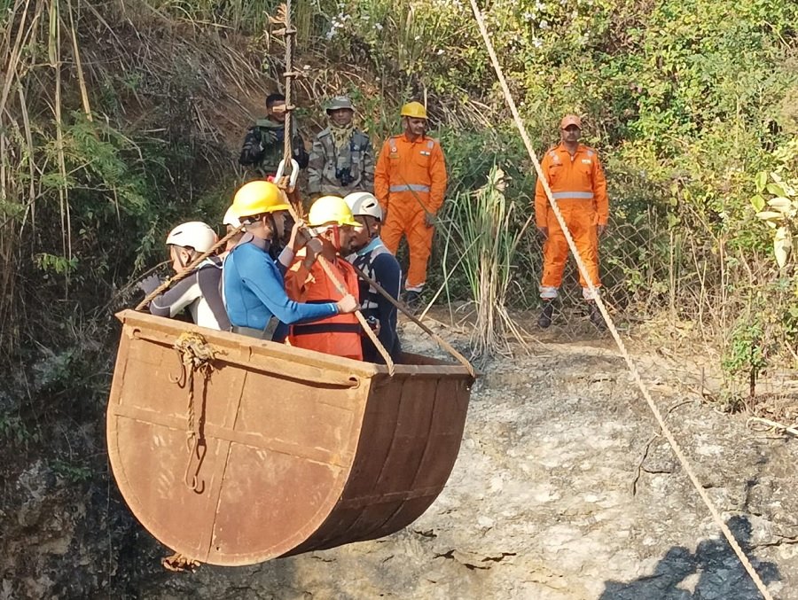 Assam coal mine rescue operation NDRF team rescuing workers in Assam