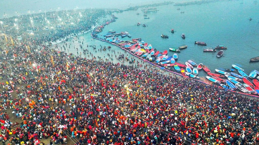 "Mahakumbh 2025, first Shahi Snan, Prayagraj, Poush Purnima, holy dip, Sangam, UP government, security arrangements, Yogi Adityanath, religious festival, devotees, Hindu pilgrimage, Kumbh Mela, India spiritual heritage, international devotees, cultural heritage"